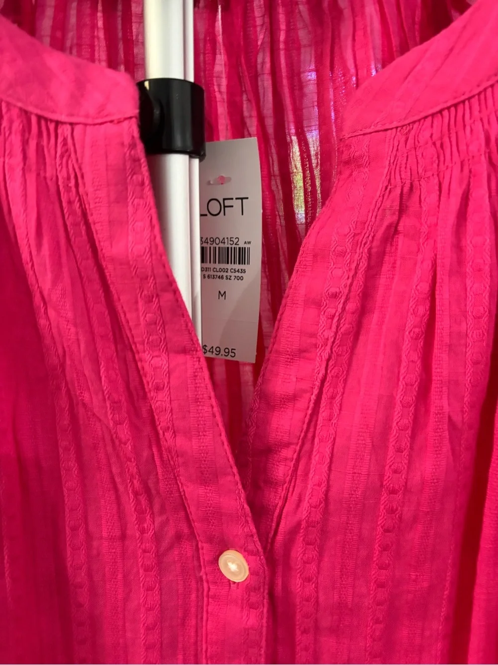 LOFT Bright Fuchsia Button-Front Flutter Sleeve Blouse - Picture 2 of 4